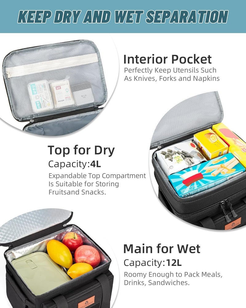 HSHRISH Lunch Box for men, Large Expandable Insulated Lunch Bag, Durable Waterproof Leakproof Tactical Cooler Bag for Adults Men to Work Picnic Beach Day Trips, 24 Cans/16 L, Black - Image 4